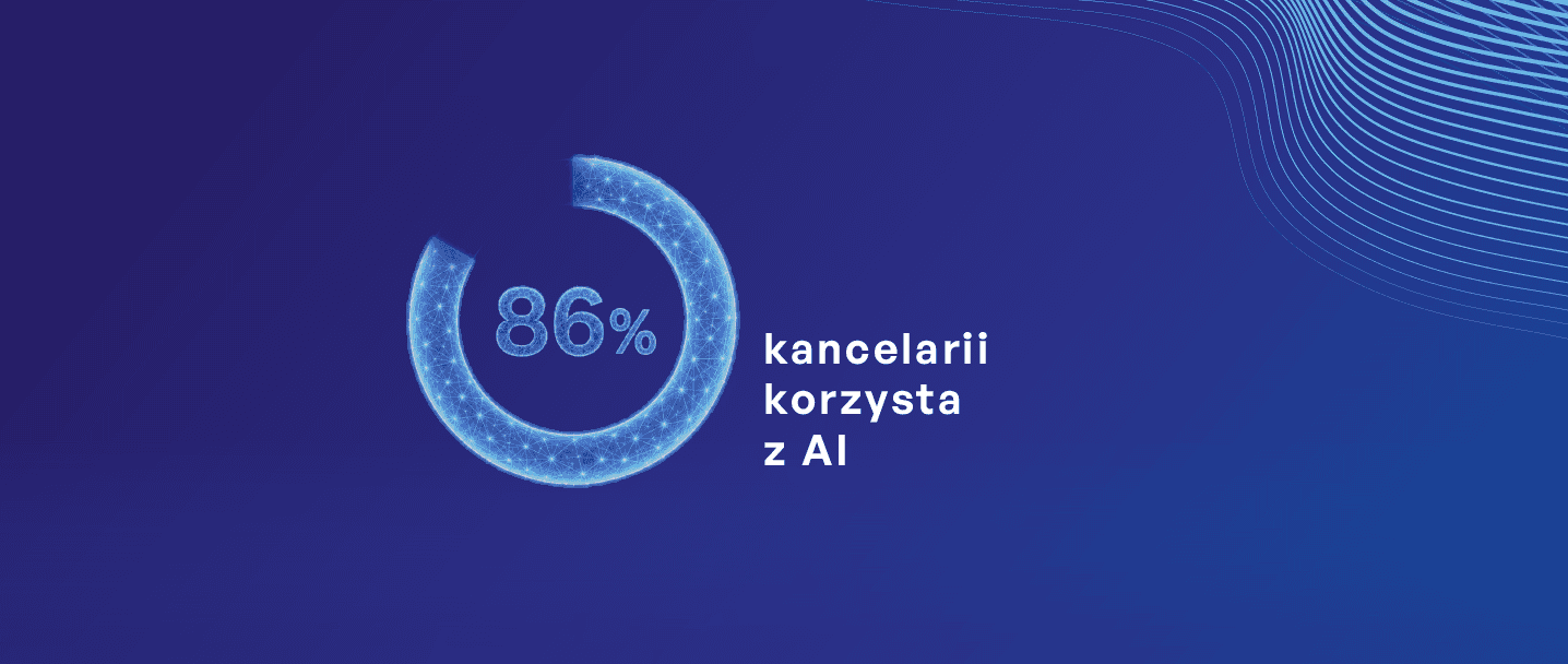 Na grafice jest pokazana niepełna obręcz, obrazująca 86 procent koncelarii, które korzystają z AI