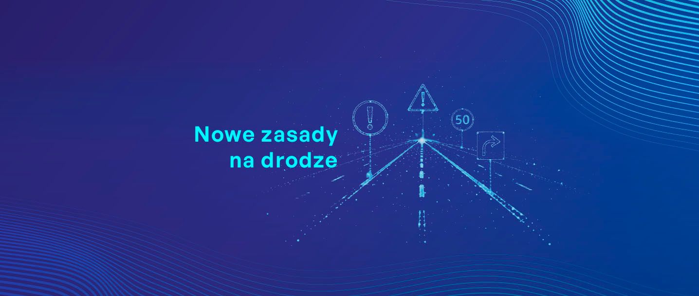 na grafice jest pokazana droga ze znakami drogowymi i tytuł - nowe zasady na drodze, które sprawdzić w AIMON
